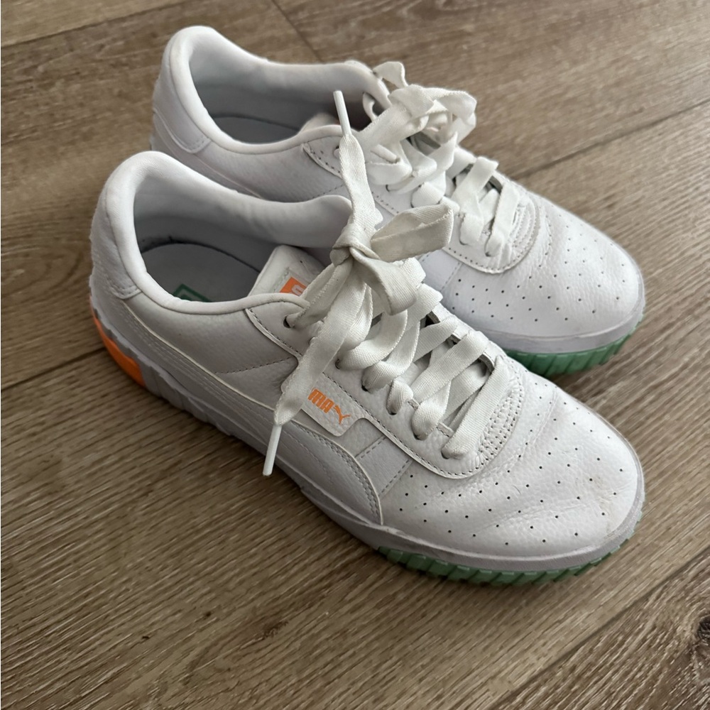 Puma White and Green Sneakers with Comfortable Sole